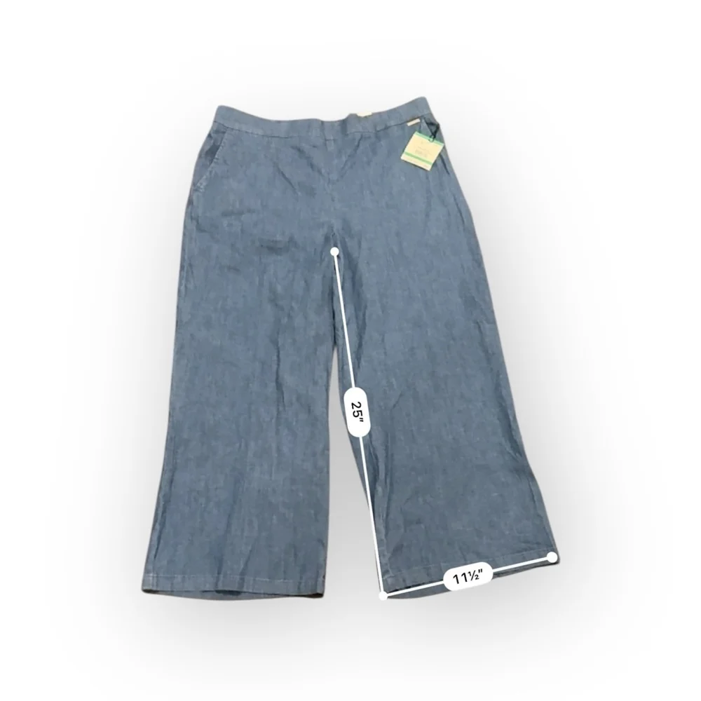NWT Anne Klein Women’s Wide Leg Crop Denim Flat Front Pants Size L Med Wash​​ - Picture 6 of 11